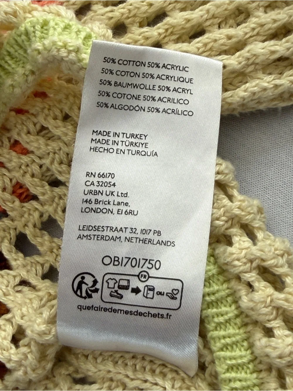 Urban Outfitters Open Knit Crochet Bell Sleeve Crop Sweater SP Boho Colorblock - Picture 5 of 9